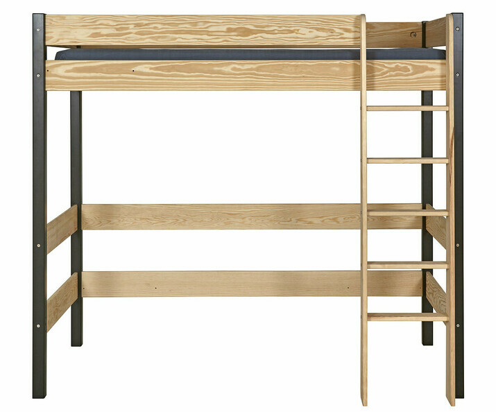 Lit mezzanine enfant Clay noir et bois en pin massif avec matelas