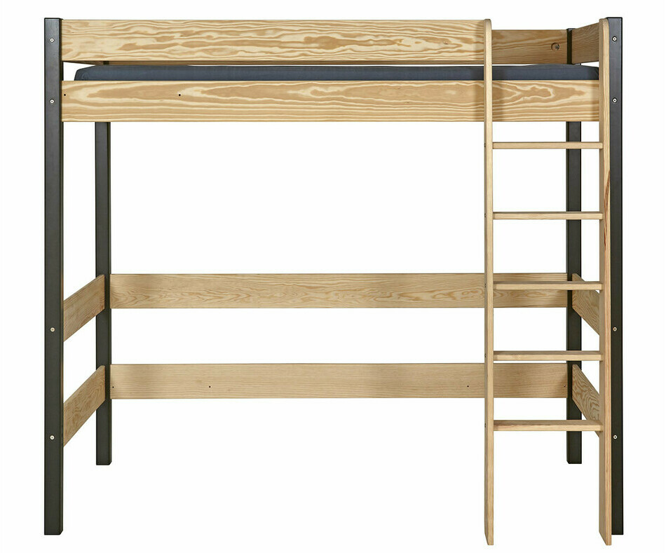 Lit mezzanine enfant Clay noir et bois en pin massif avec matelas