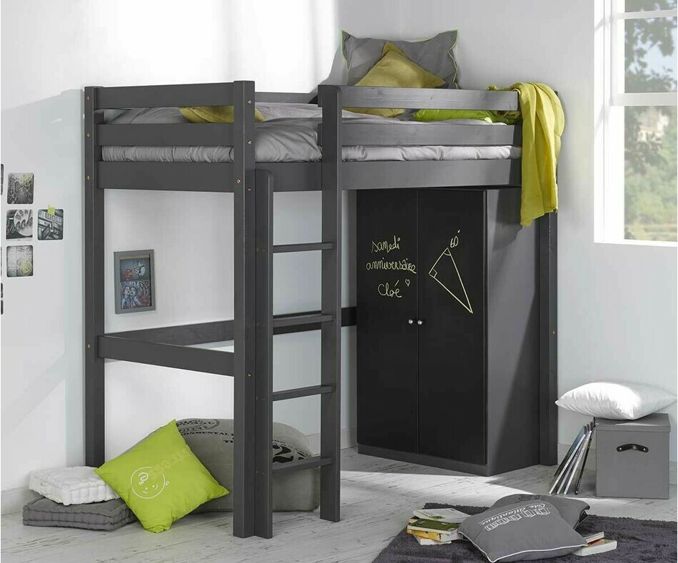 Lit Enfant Mezzanine Cargo Gris anthracite avec bureau et armoire