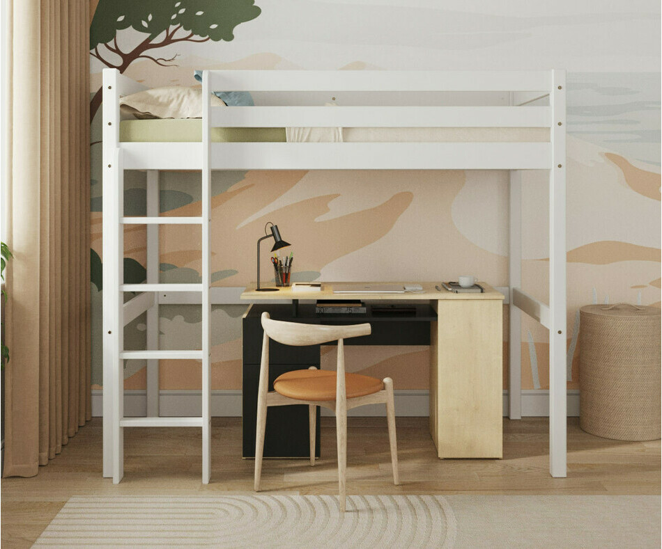 Lit enfant Mezzanine Cargo Blanc en bois massif
