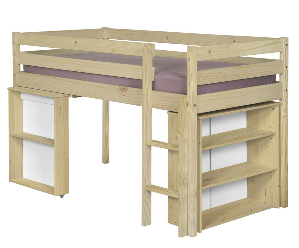 Lit mi-hauteur Tamis enfant bois avec rangement