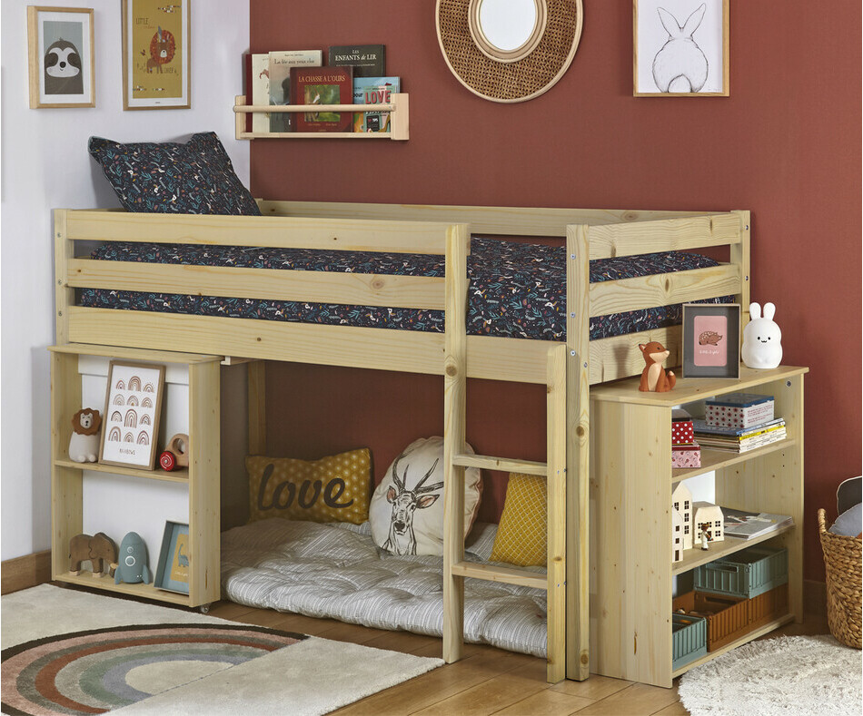 Lit mi-hauteur Tamis enfant bois avec matelas Lit mi-hauteur Tamis enfant bois avec matelas
