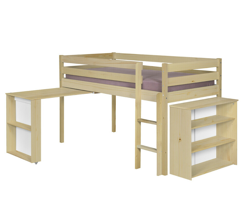 Lit mi-hauteur Tamis enfant bois 90x190 avec matelas Lit mi-hauteur Tamis enfant bois 90x190 avec matelas