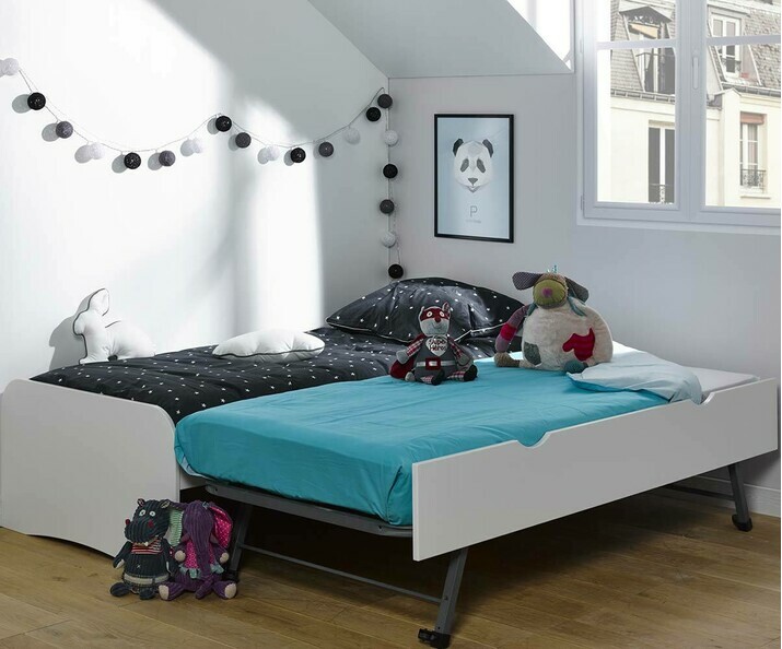 Pack Lit enfant Gigogne Twist Blanc 90x190 cm avec 2 matelas