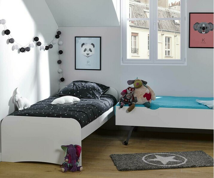 Pack Lit enfant Gigogne Twist Blanc 90x190 cm avec 2 matelas en position deux lits indépendants