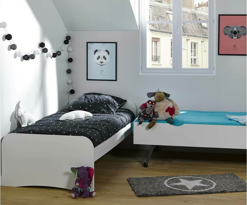 Pack Lit enfant Gigogne Twist Blanc 90x190 cm avec 2 matelas en position deux lits indépendants
