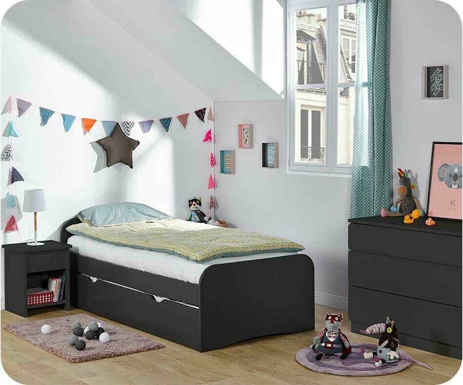 Lit enfant Twist Gris anthracite avec tiroir en option