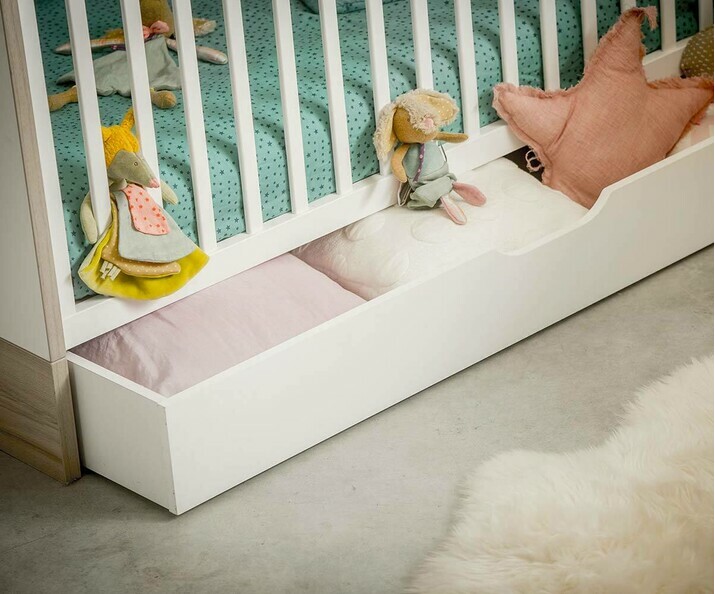 Lit bb volutif Plume Blanc et Bois avec Matelas