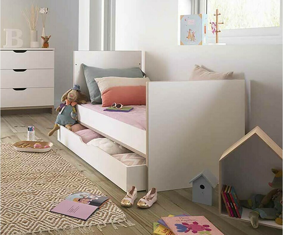 Lit bb volutif Plume Blanc et Bois avec Matelas