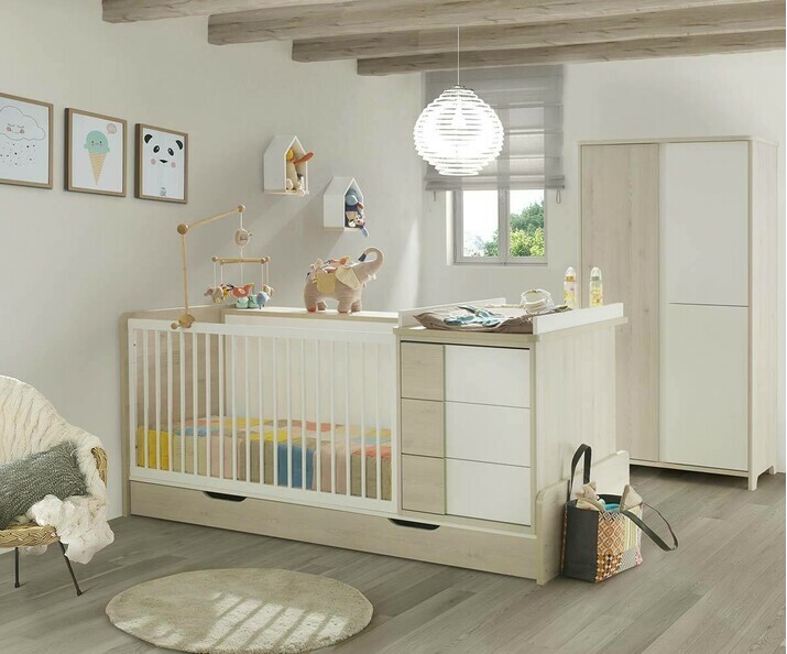 Chambre bébé Lili bois et blanche avec lit bébé combiné