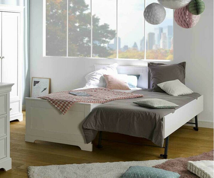 Pack Lit Enfant Gigogne Mel Blanc 90x190 cm avec Sommier et Matelas