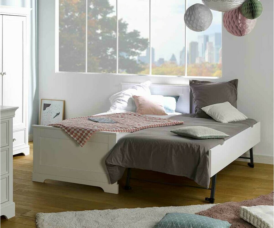 Pack Lit Enfant Gigogne Mel Blanc 90x190 cm avec Sommier et Matelas