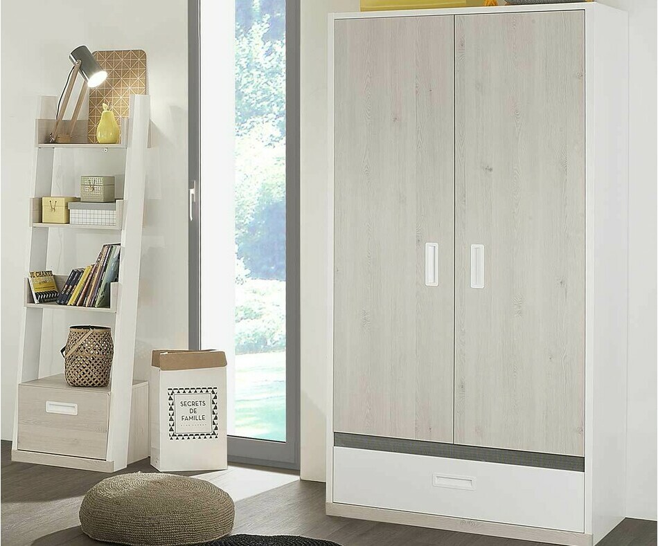 Armoire 2 Portes Ilo Bois et Blanc 