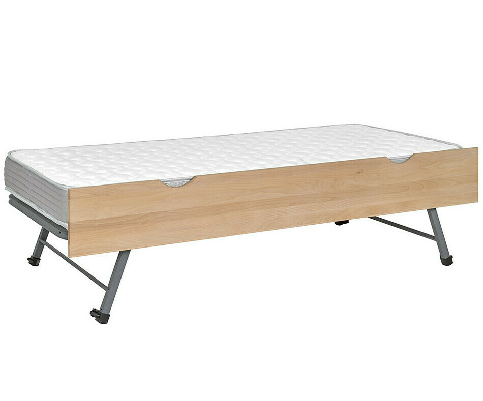 Sommier Gigogne 90x190cm avec Façade en Bois Massif Hêtre Naturel