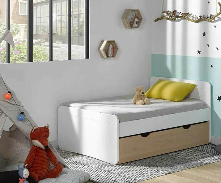 Lit Enfant volutif Willow 90x140 cm Blanc avec Tiroir de Lit Htre et Matelas