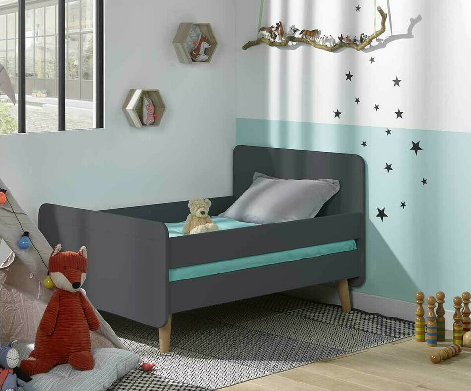 Lit Enfant volutif Willow 90x140 cm Gris Anthracite avec Pieds et Barrire de lit