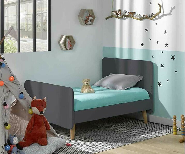 Lit Enfant volutif Willow 90x140 cm Gris Anthracite avec Pieds