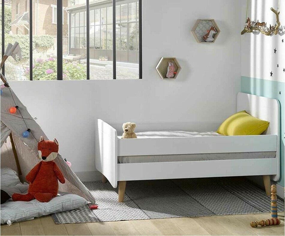 Lit Enfant volutif Willow 90x140 cm Blanc avec Pieds et Barrire