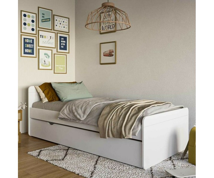 Pack Lit Enfant Willow Blanc avec Sommier et Matelas, tiroir en option