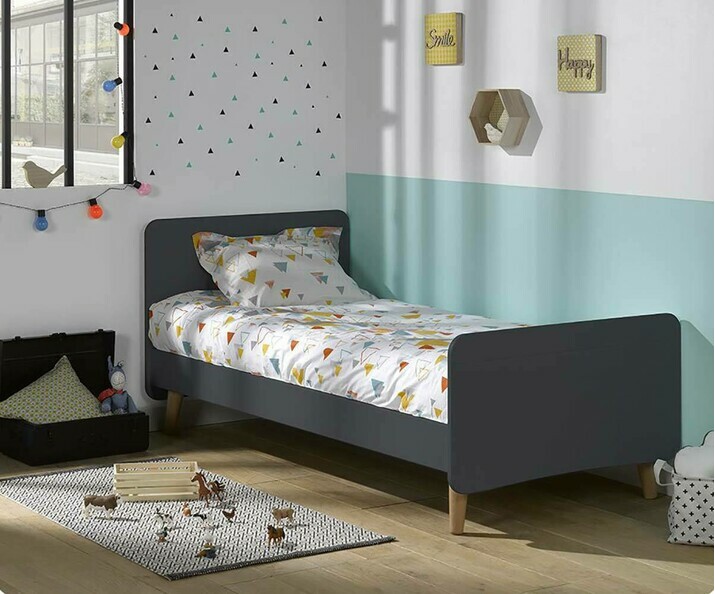 Lit Enfant Willow Gris Anthracite avec Pieds Sommier et Matelas