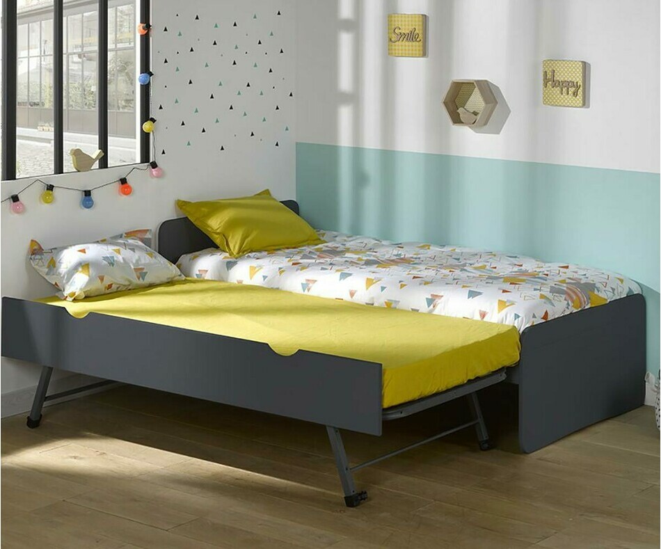 Lit Enfant Gigogne Willow Gris Anthracite avec sommier sur lev