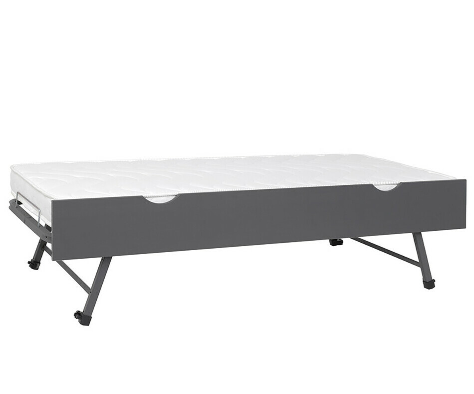 Sommier Gigogne avec Faade en Bois Massif Gris Anthracite et Matelas