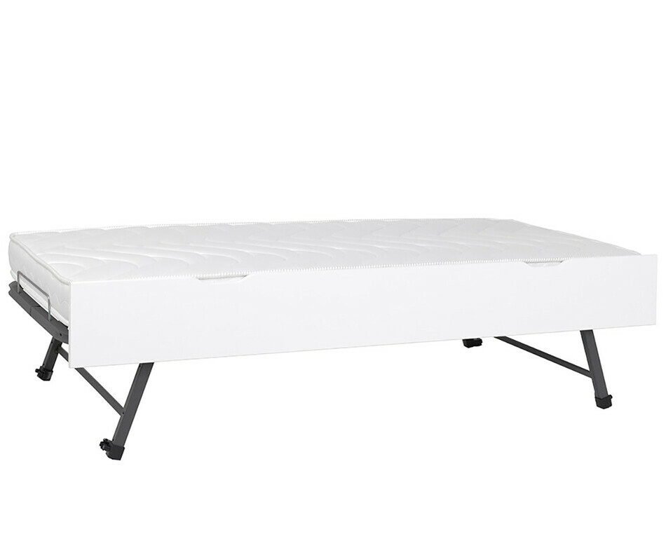 Sommier Gigogne avec Faade en Bois Massif Blanc et Matelas