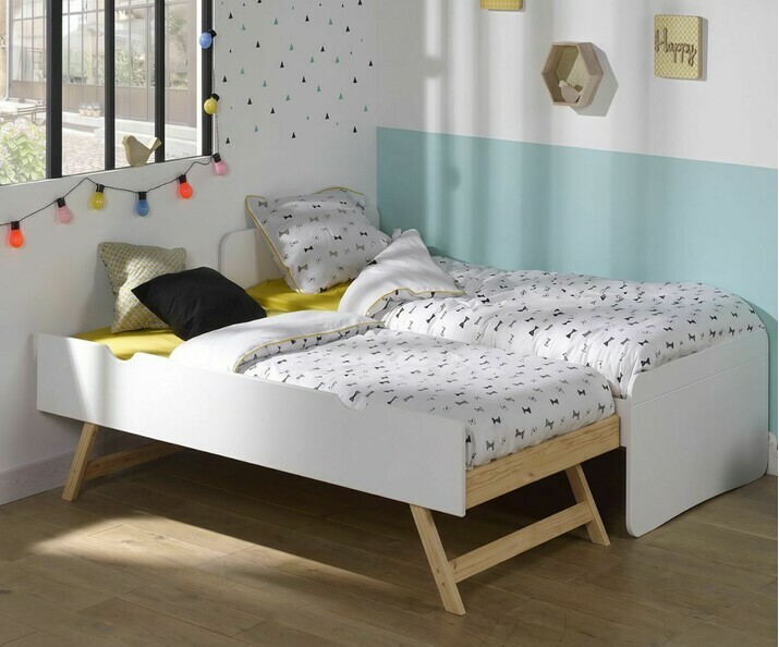Lit Enfant Gigogne en bois massif Willow Blanc déplié Lit Enfant Gigogne en bois massif Willow Blanc déplié