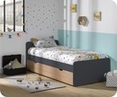 Pack Lit Enfant Gigogne Willow Gris Anthracite et H&ecirc;tre Naturel 90x190 cm avec Matelas
