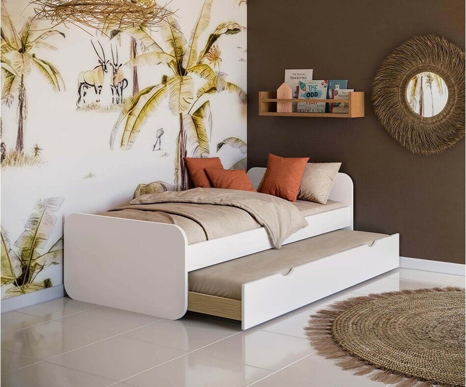 Lit gigogne blanc avec sommier bois massif semi ouvert Lit gigogne blanc avec sommier bois massif semi ouvert