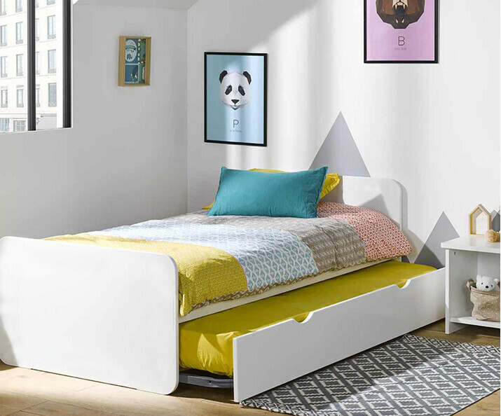 Pack Lit Enfant Gigogne Lemon Blanc 90 x 190 avec matelas 