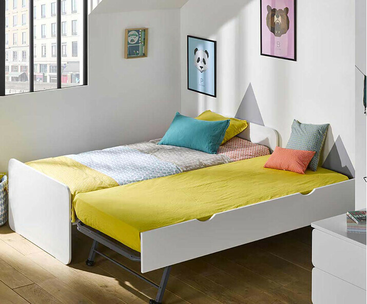 Pack Lit Enfant Gigogne Lemon Blanc 90 x 190 avec matelas 