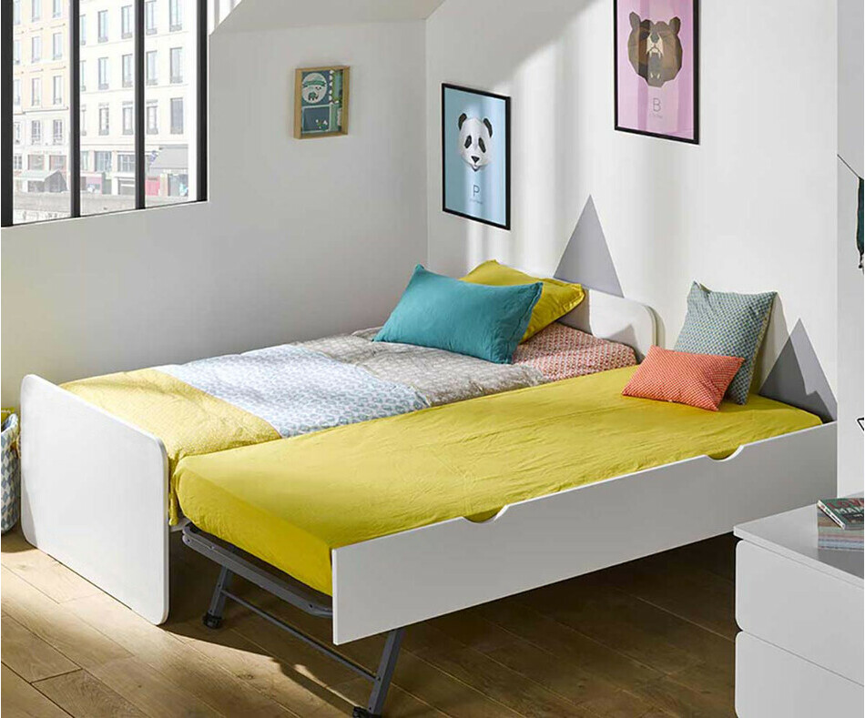 Pack Lit Enfant Gigogne Lemon Blanc 90 x 190 avec matelas 