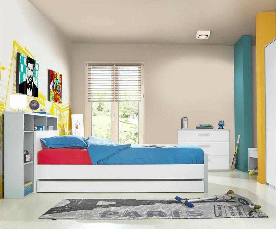 Chambre Enfant Timéo Blanche et Grise Set de 4 Meubles