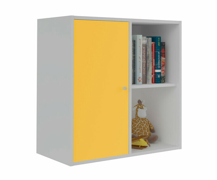 Meuble de Rangements Moov 4 Cases Blanches avec une Porte Jaune