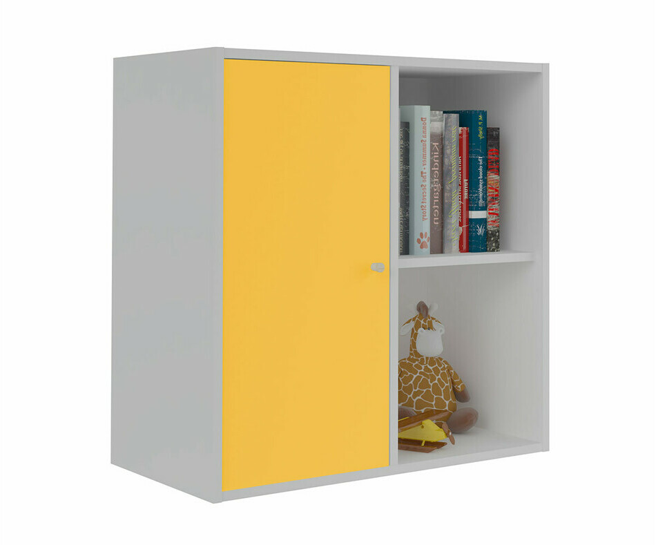 Meuble de Rangements Moov 4 Cases Blanches avec une Porte Jaune