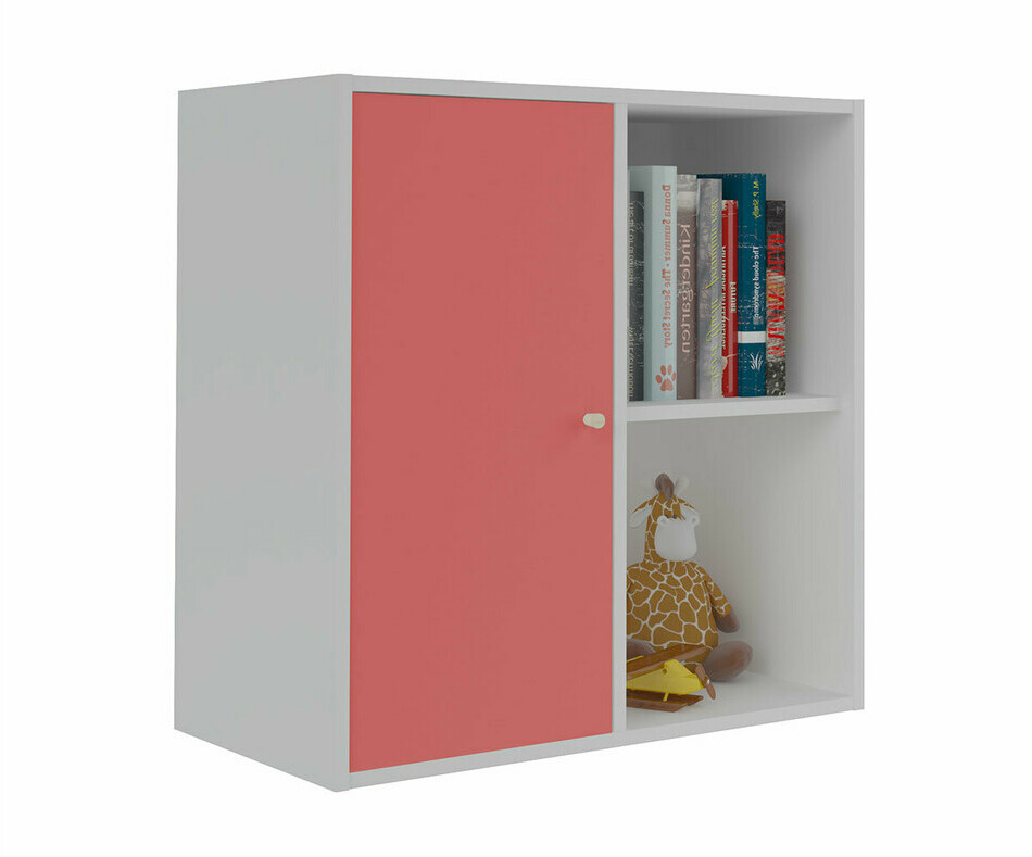 Meuble de Rangements Moov 4 Cases Blanches avec une Porte Rose