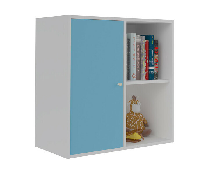 Meuble de Rangements Moov 4 Cases Blanches avec une Porte Bleue