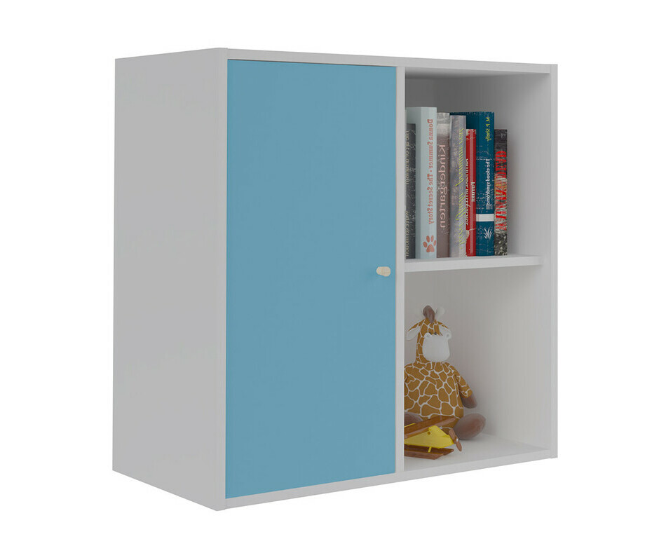 Meuble de Rangements Moov 4 Cases Blanches avec une Porte Bleue