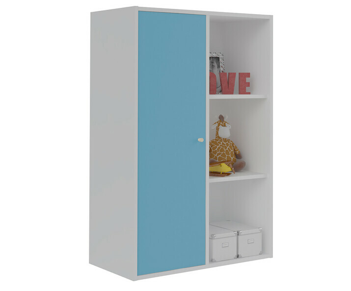 Meuble de Rangements Moov 6 Cases Blanches avec une Porte Bleue