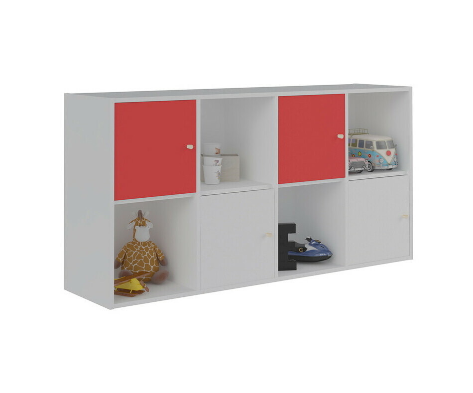 Meuble de Rangements Moov 8 Cases Blanches avec Portes Rouge et Blanche