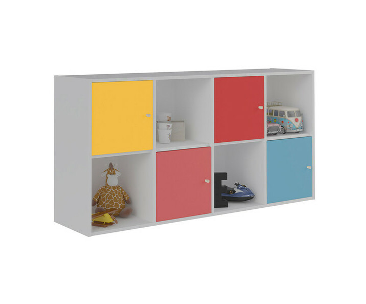 Meuble de Rangements Moov 8 Cases Blanches avec Portes Multicolors