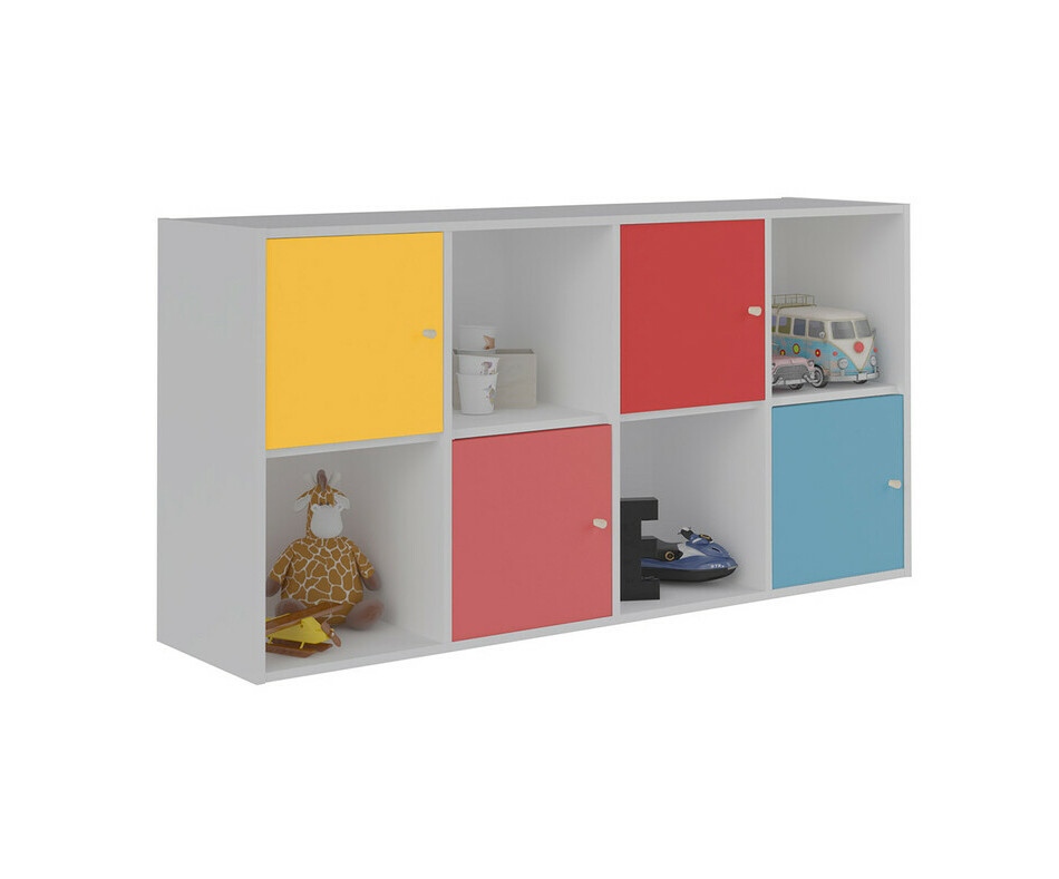 Meuble de Rangements Moov 8 Cases Blanches avec Portes Multicolors