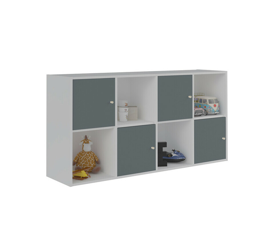 Meuble de Rangements Moov 8 Cases Blanches avec Portes Grises