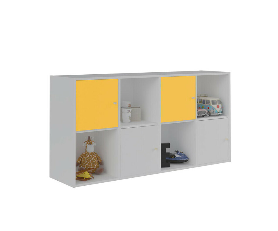 Meuble de Rangements Moov 8 Cases Blanches avec Portes Jaune et Blanche