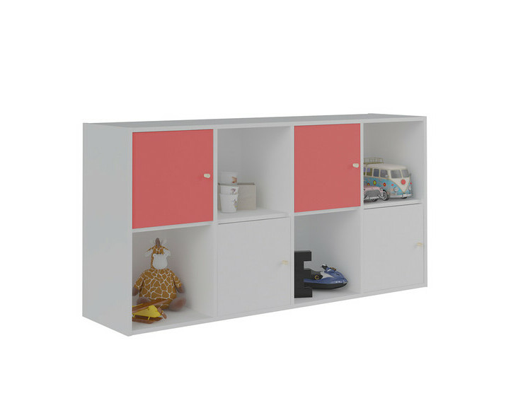 Meuble de Rangements Moov 8 Cases Blanches avec Portes Rose et Blanche