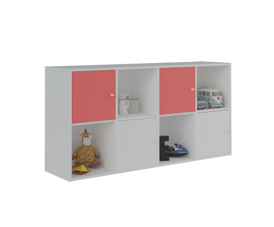 Meuble de Rangements Moov 8 Cases Blanches avec Portes Rose et Blanche