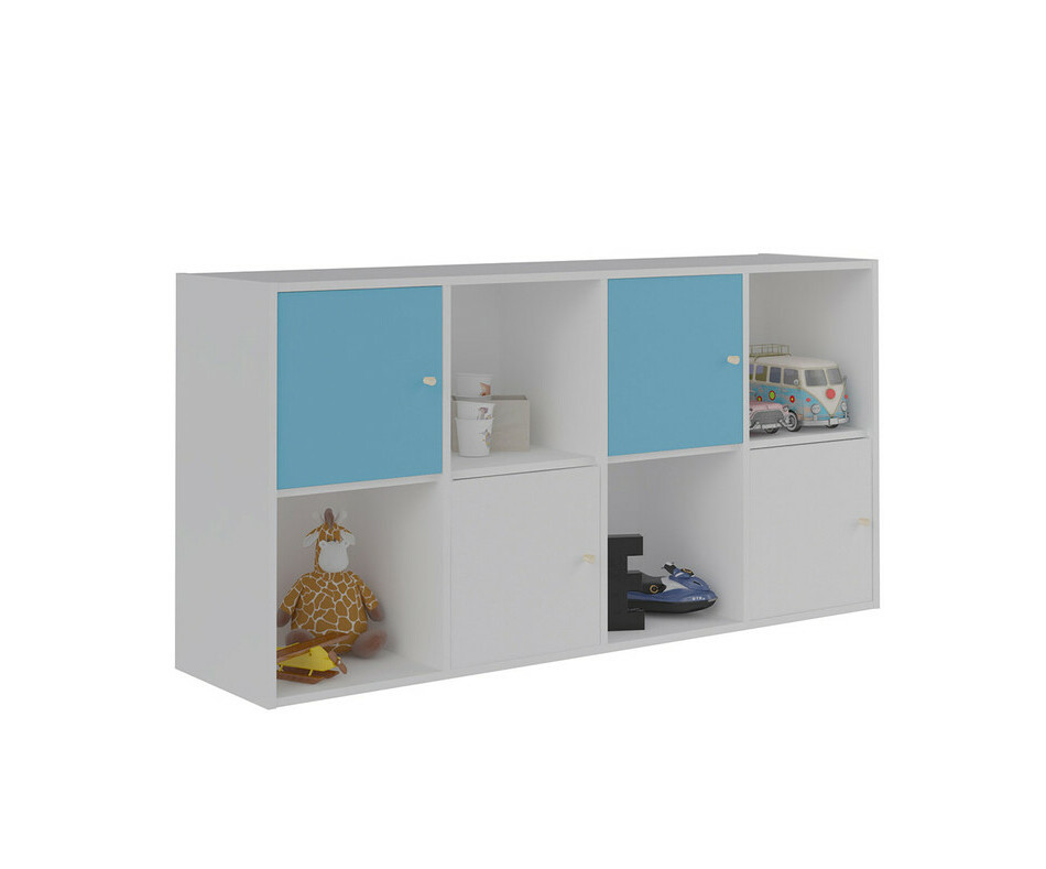 Meuble de Rangements Moov 8 Cases Blanches avec Portes Bleue et Blanche