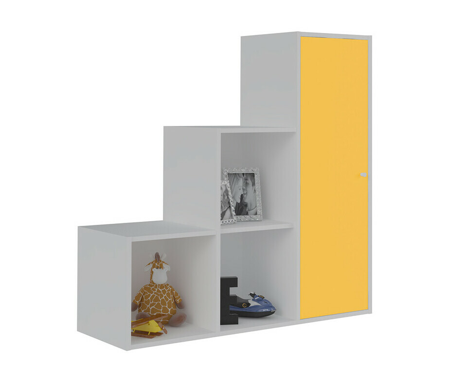 Meuble de Rangement Moov Escalier Blanche avec une Porte Jaune