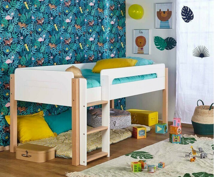 Lit mi hauteur pour enfant, en bois massif